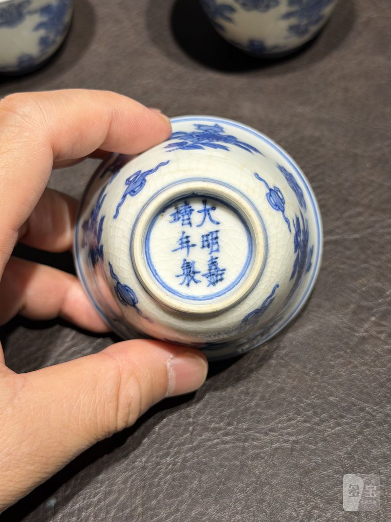 清康熙 青花清供图茶杯（一组六件） - 图8